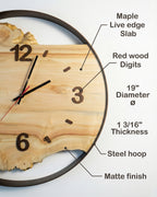 Handcrafted Live Edge Maple Wall Clock HARMONY 19"