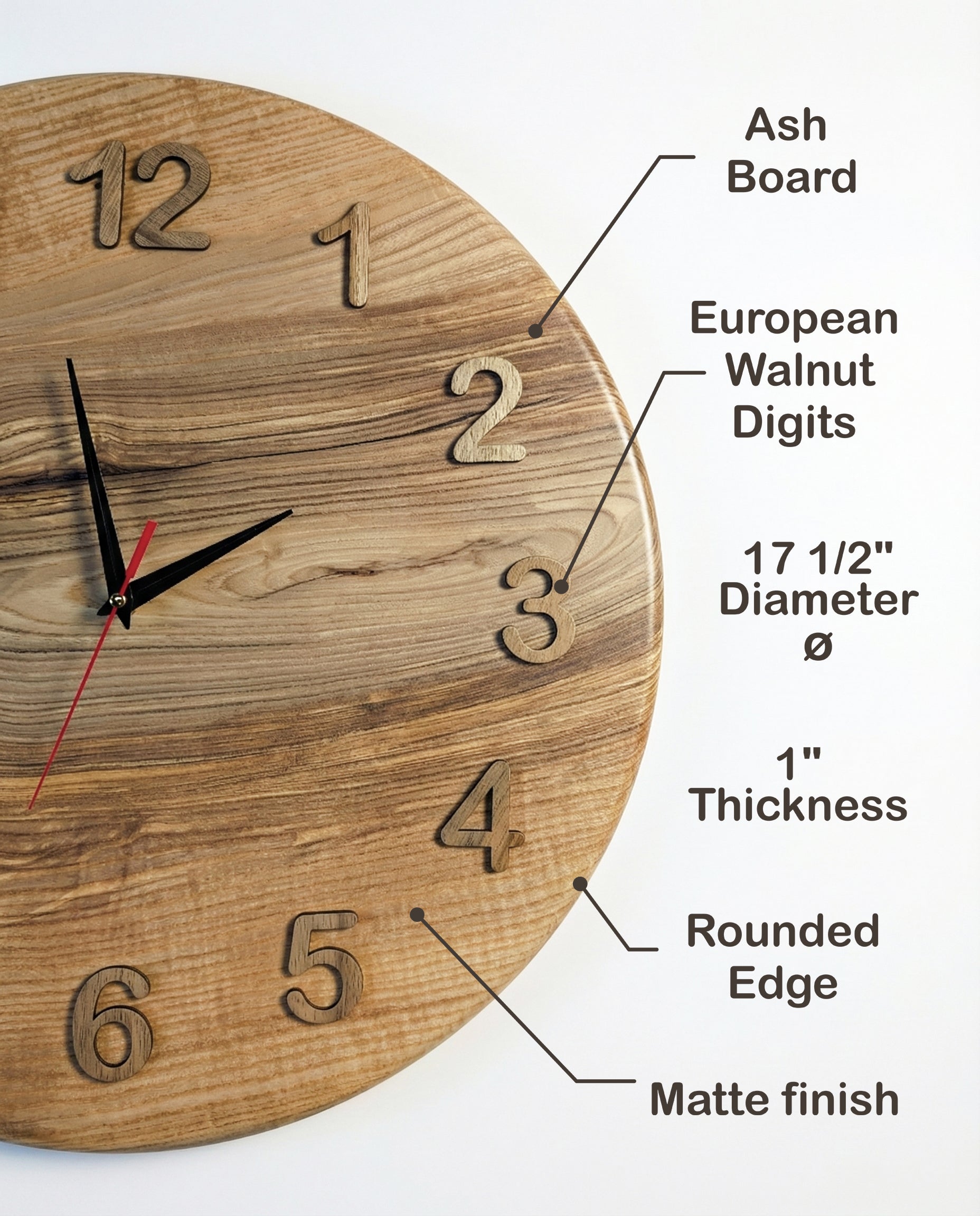 Handcrafted Wooden Wall Clock JUPITER 17 1/2"