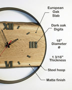 Handcrafted Live Edge European Oak Wall Clock RELICTUM GOLD 18"