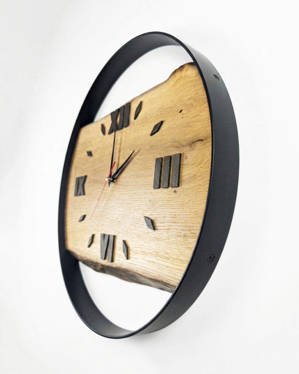 Handcrafted Live Edge European Oak Wall Clock RELICTUM BLACK 17 1/2"