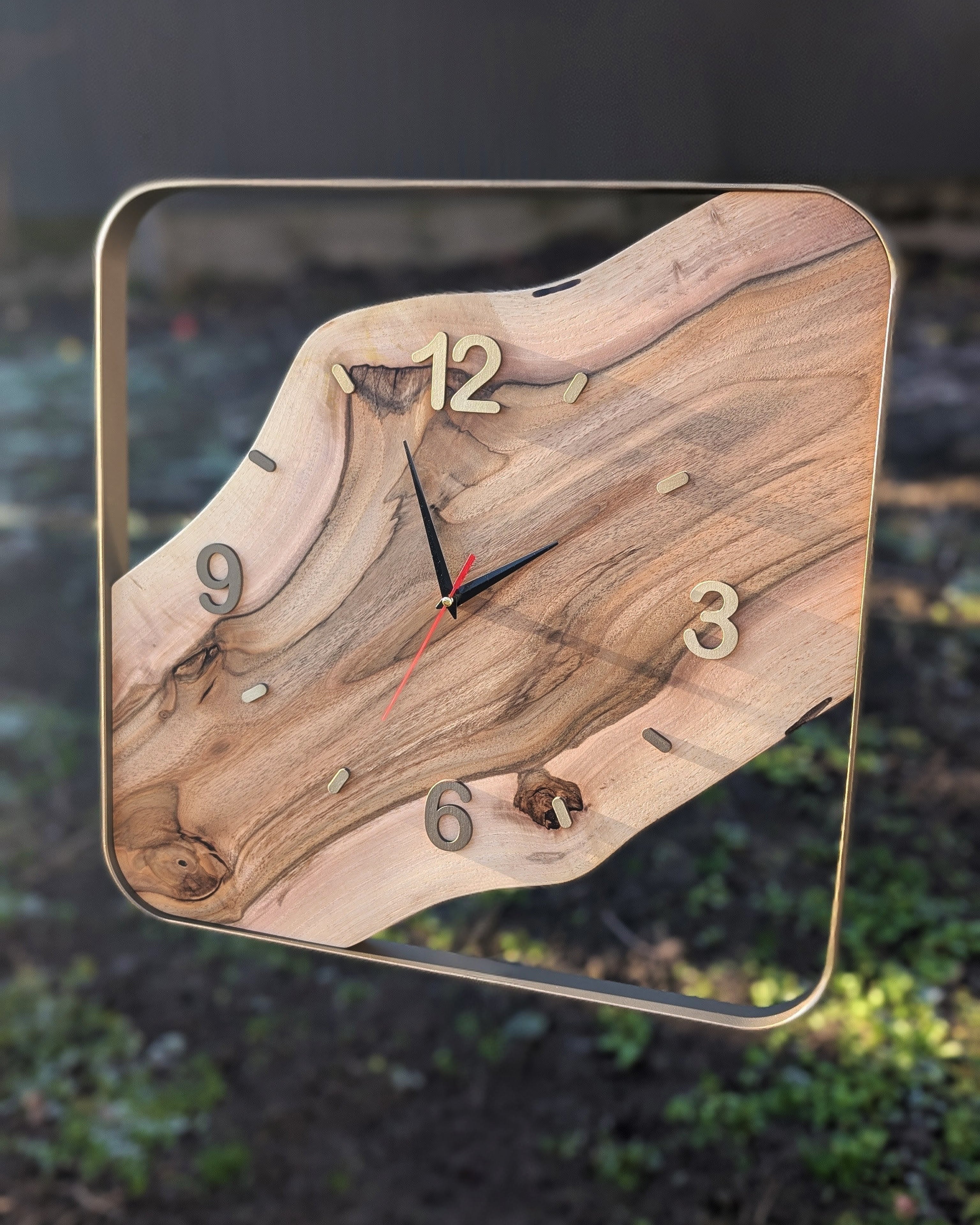 Handcrafted Live Edge European Walnut Wall Clock ARTDECO 18 1/2"